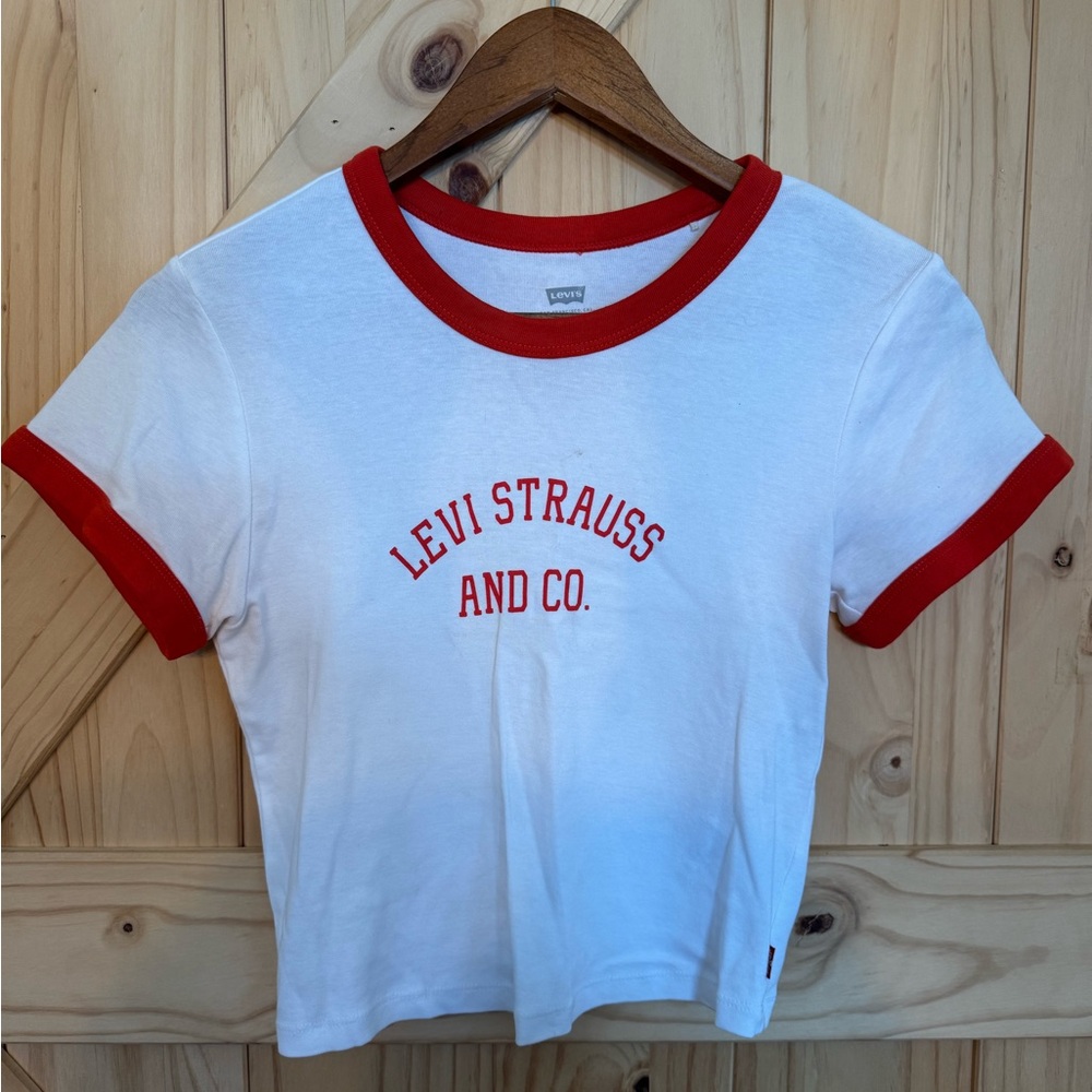 Levi's White Crop Top with Red Accents